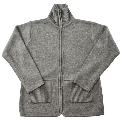 Tally-Ho Sweater Mens M Gray Full Zip High Neck Acrylic Pockets Tight-Knit