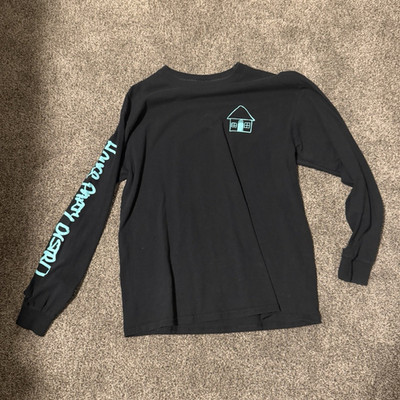 House Party Distro Unisex Black Graphic Print Crew Neck Long Sleeve T-Shirt L