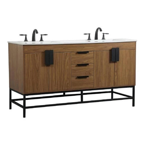 Elegant Decor Eugene 60" Aluminum Alloy Iron Double Bathroom Vanity in Walnut - Picture 1 of 8
