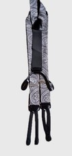 Trafalgar Men's Geometric Gray  Black Leather Button Suspenders Made In England