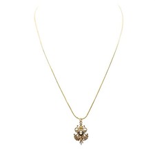 Vintage Golden Cameo Pendant Necklace with Rhinestones Ornate Design Victorian