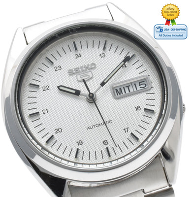 [NEAR MINT]SEIKO 5 7S26-3040 Day Date White Textured Dial Silver Automatic Watch