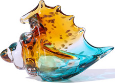 Hand Blown Sea Glass Conch Shell Sculpture for Coastal Home Decor