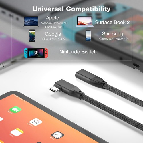 USB-C Extension Cable Right Angle 1M/3.3FT, 90 Degree 3.1 3.3ft, black - Picture 7 of 7