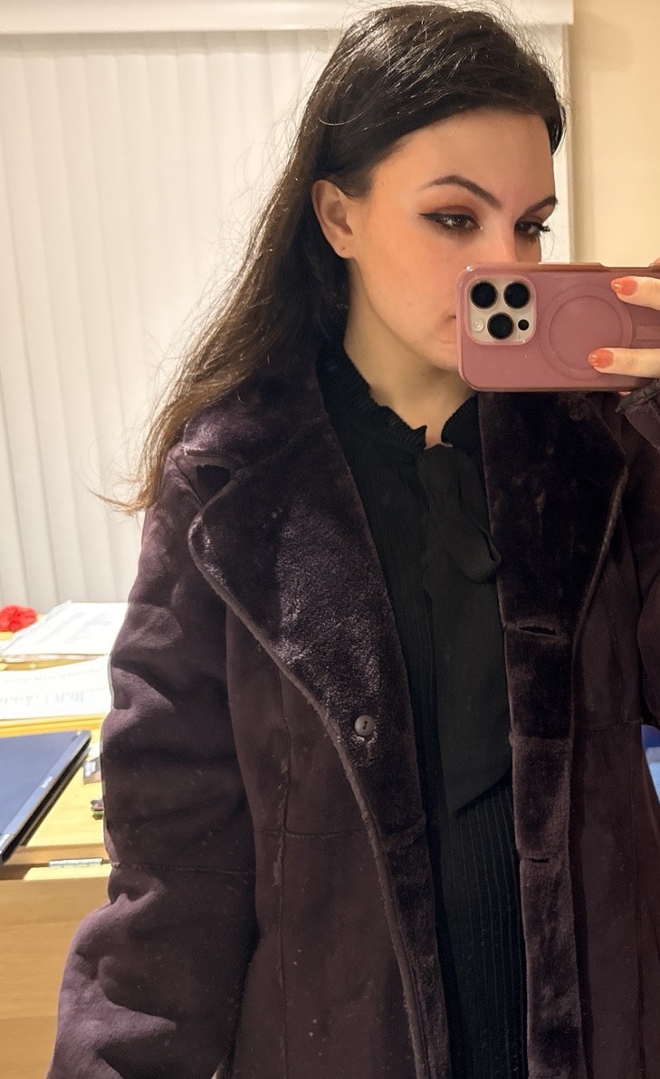 Dennis Basso Purple Collared Button Lined Long Ov… - image 5