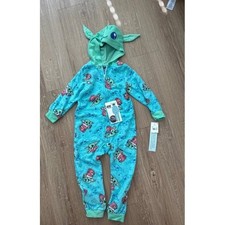 Star Wars Grogu Kids Pajamas XS 4/5 Turquoise NEW Hooded Baby Yoda Fleece PJs