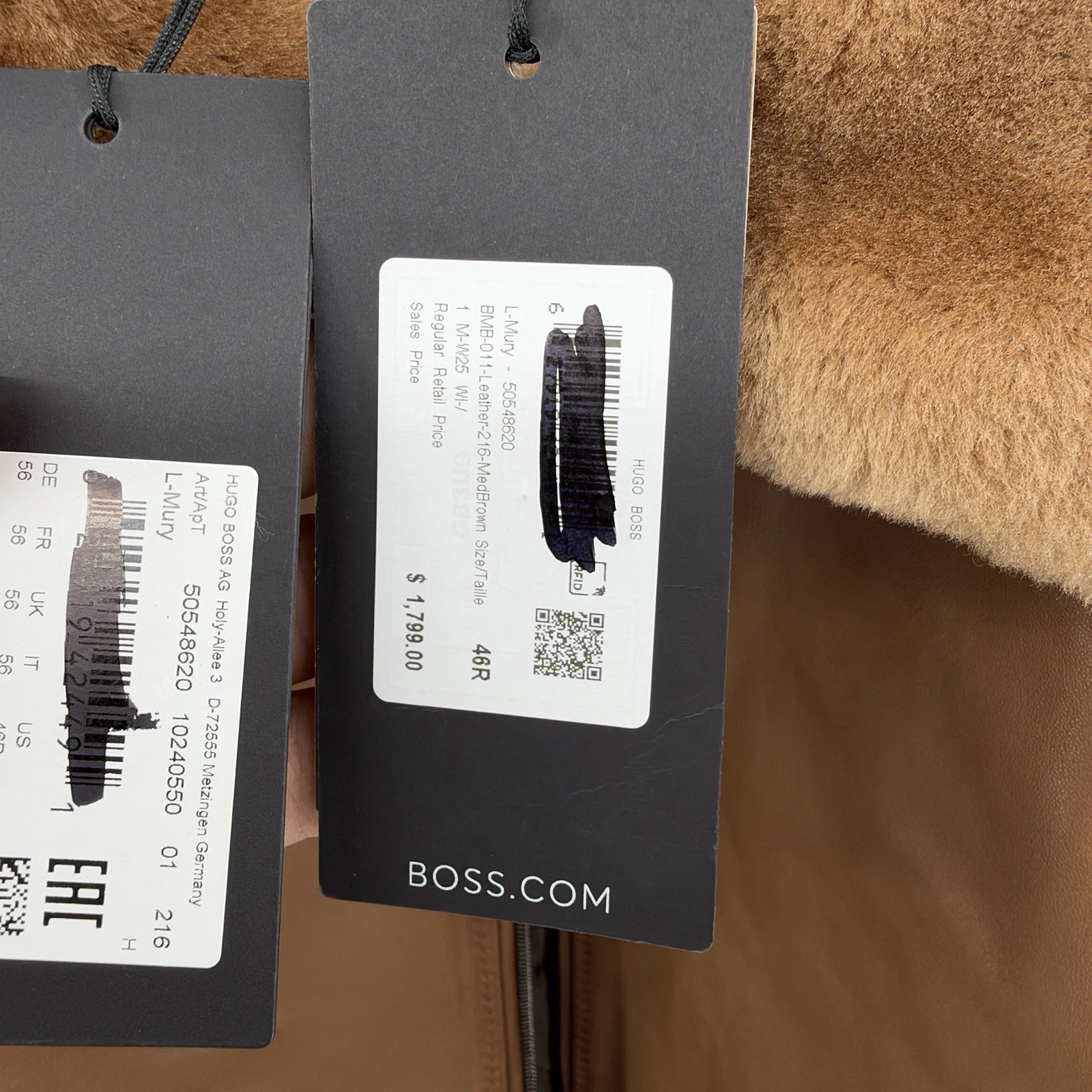 HUGO BOSS $1800 BOSS Mury Down Fill Leather Jacket 46R - BROKEN ZIPPER - NWT - product detail image 7