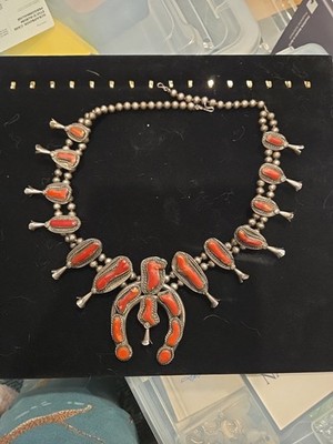 Old Pawn Navajo Squash Blossom Necklace Is A Significant Piece Red Coral Silver