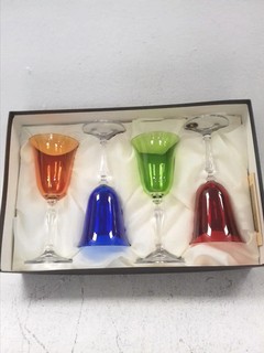 Cristalleria F.lli Fumo Italy Set of 4 Coloured Wine Glasses Boxed