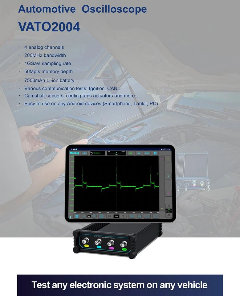 MICSIG VATO2004 USB Digital Automotive Oscilloscope 200Mhz Bandwidth 4ch 1GSa/s - Image 4 of 4