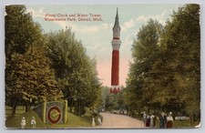Floral Clock and Water Tower Waterworks Park Detroit MI Divided Back Postcard