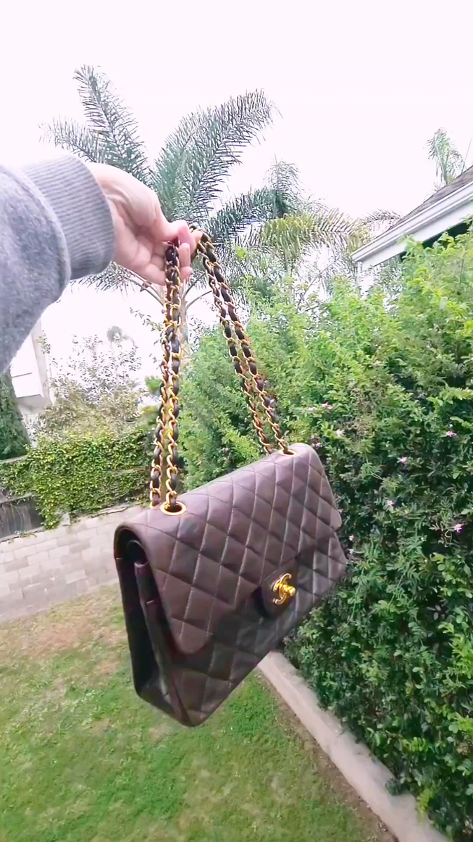 CHANEL Classic Medium Double Flap 24K Gold Plated Hardware Brown