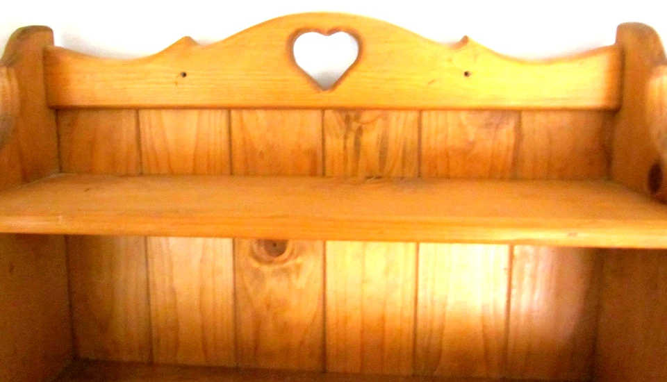 VINTAGE 2 TIERED SHELF COUNTRY FARM HOUSE HAND MADE OAK HANDING 22" - image 2 of 4