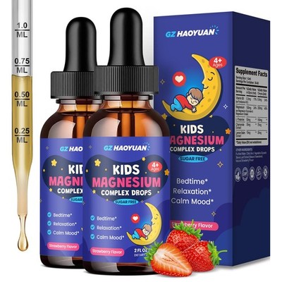2 Pack Magnesium Glycinate Drops for Kids - Liquid Magnesium Drops with L-theani