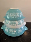 Pyrex Blue  & White Amish Butterprint Cinderella Nesting Bowls 444, 443, 442 VTG