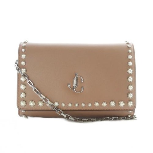 Jimmy Choo Varenne Clutch 2way Shoulder Bag Leather Stud Chain Pink Beige