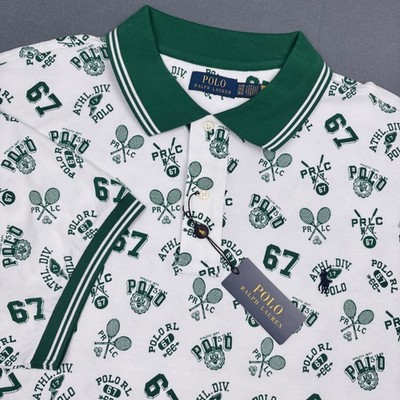 Polo Ralph Lauren Classic Fit Big & Tall WhiteGreen Tennis Print Mesh Polo Shirt