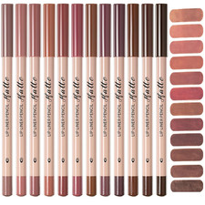 Matte Lip Liner Set, 12 Colors Brown Tone Natural Lip Makeup, Ultra Fine Lip Lin