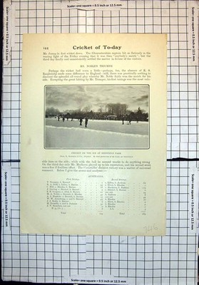 Original alter antiker Druck Cricket On Ice Sheffield Park S Barnes