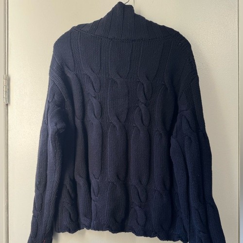 Liviana Conti Women’s Cashmere Blend Navy Cable Knit Turtleneck Sweater Sz 42 - Picture 11 of 13