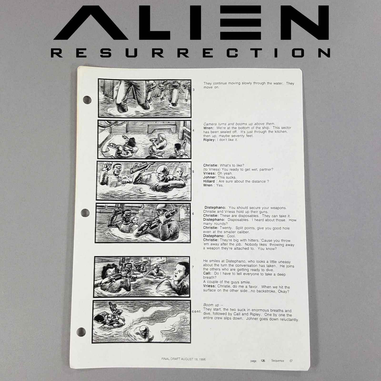 Alien: Resurrection - Production Used Storyboard, Ripley and Crew, Prop 126-67