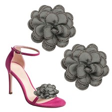 3" Decorative Shoe Clips, 2 Pcs Flower Rhinestone Clips for Women, Gray