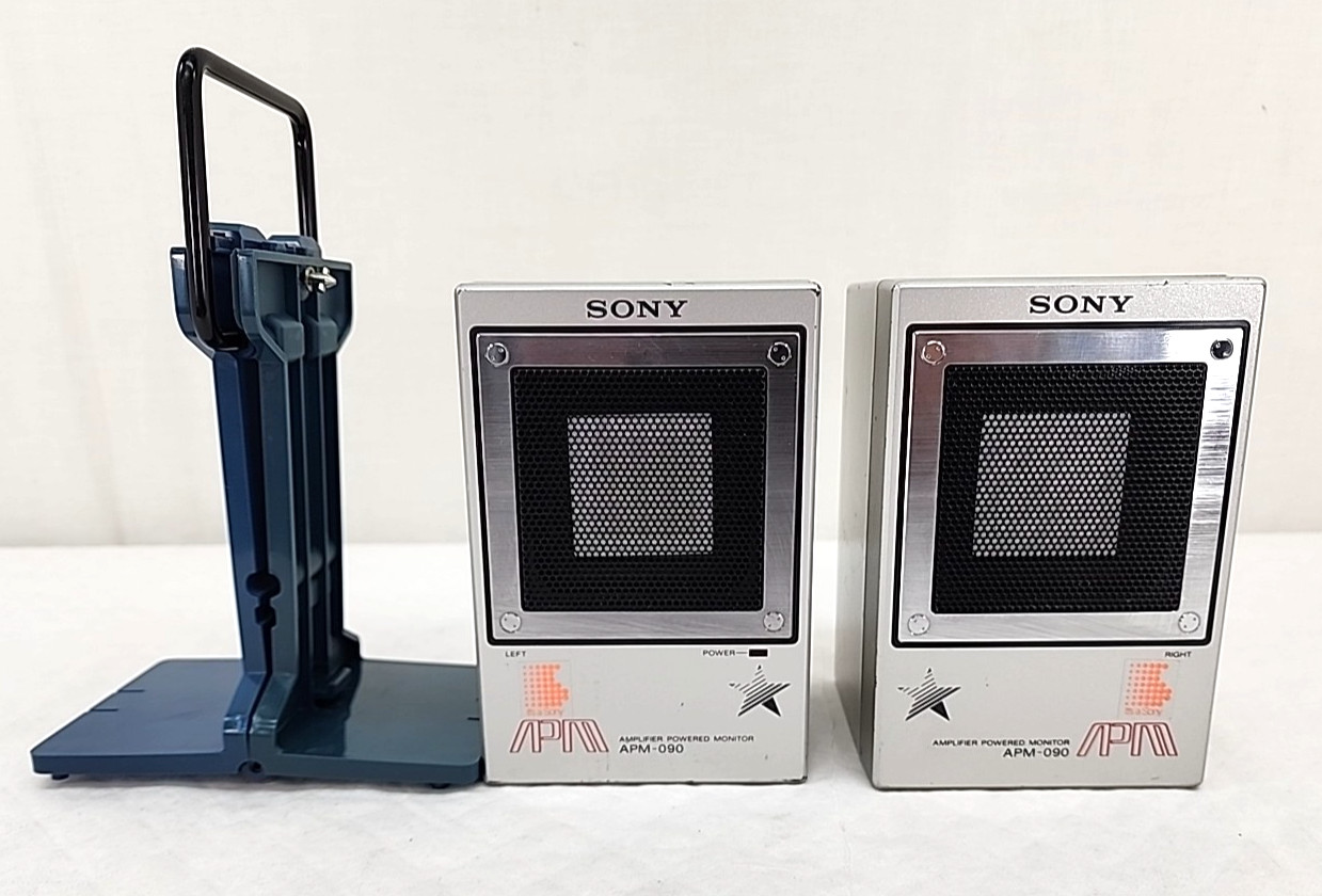 Vintage Sony APM-090 Powered Portable Speakers Battery/AC Tested NOPower Adapter