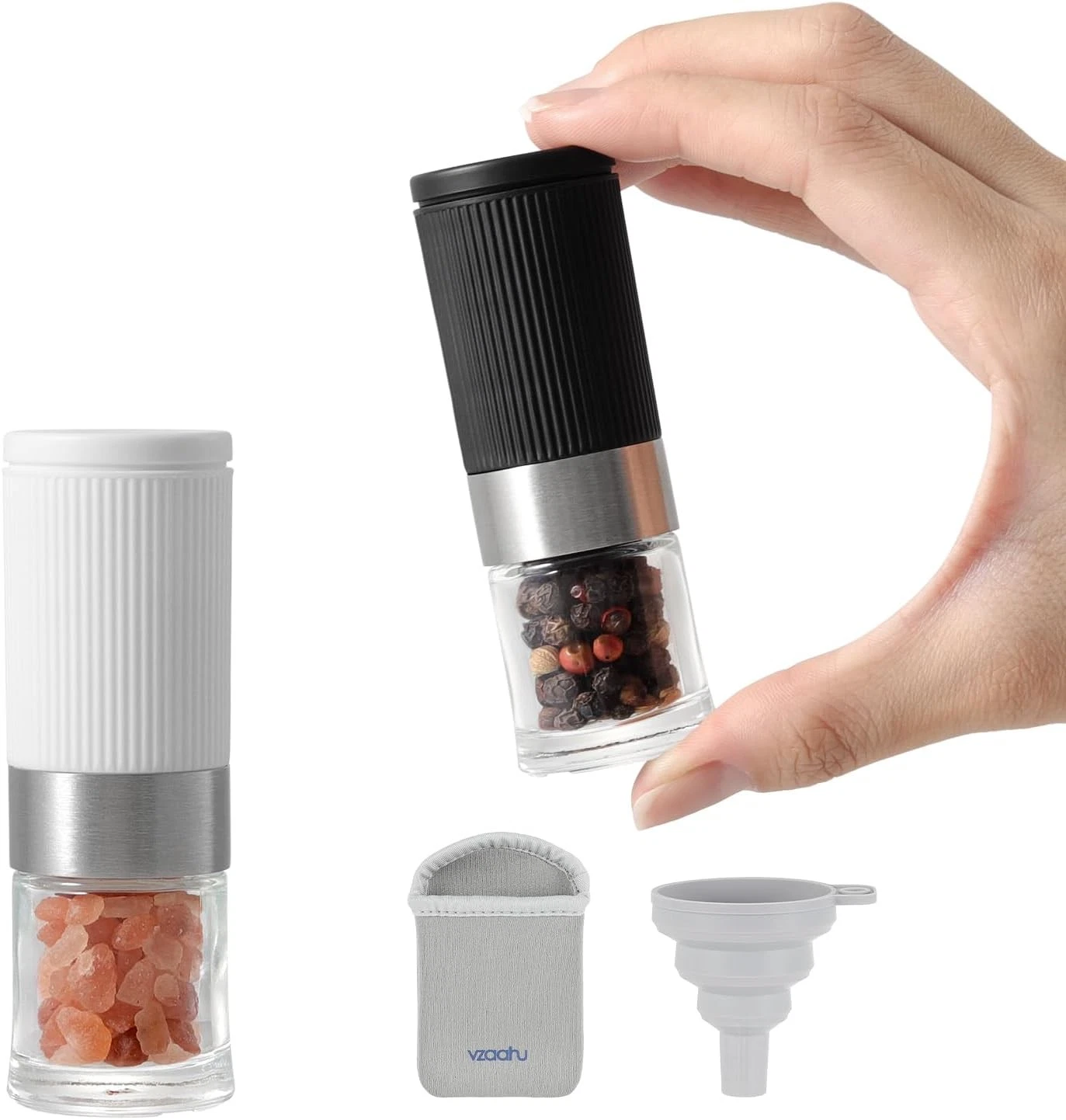 Mini Salt and Pepper Grinder Set Black White