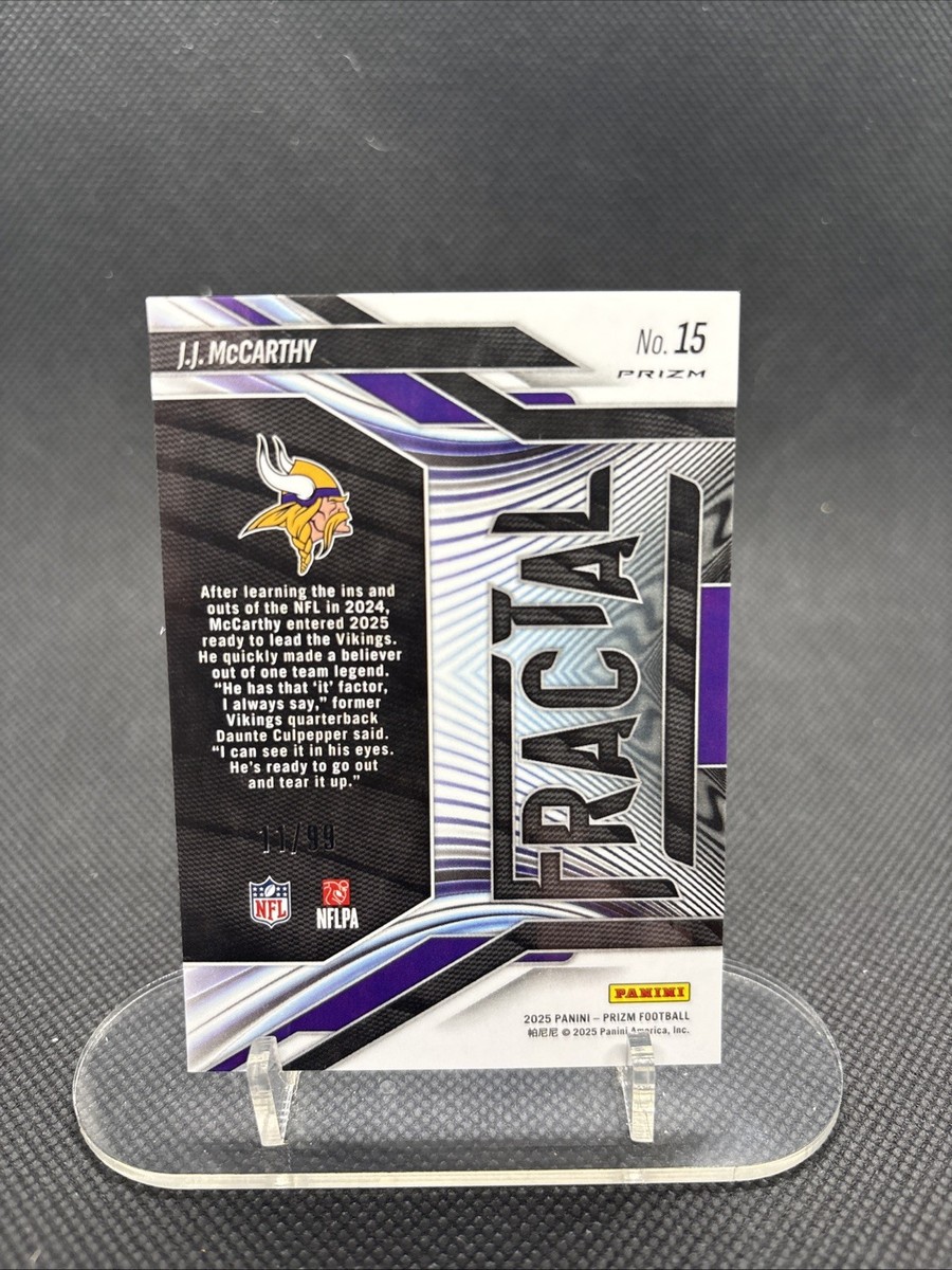 2025 Panini Prizm - Fractal J.J. McCarthy Vikings #15 Blue Ice
