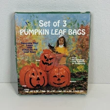 Vintage Halloween 3 Giant Pumpkin Leaf Bags 60x56 Sun Hill Yard Decor 1991 NIP