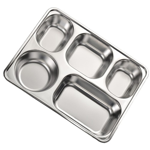 Silver Stainless Steel Food Divided Tray with Five Compartments for Home Use - Afbeelding 4 van 17
