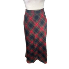 Sag Harbor Red Diagonal Plaid Maxi Skirt A-Line Knit Size 18 Vintage