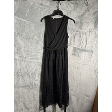 Eli Tahari Black Sleeveless faux Wrap Front Lace Midi Dress Size S lace detail