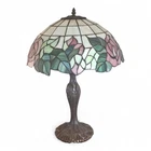 Vintage 26" Tall Tiffany-Style Stained Glass Floral Table Lamp