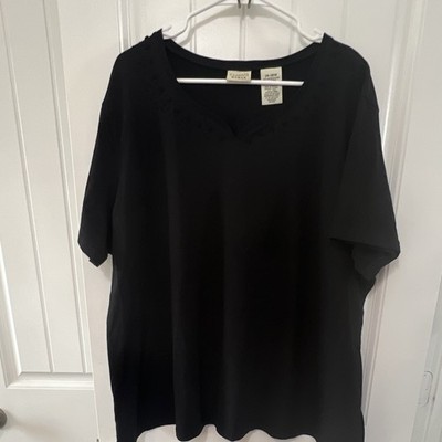 Classic Elements Women Plus 24-26W Black Solid Knit V-Neck Short Sleeve Tee