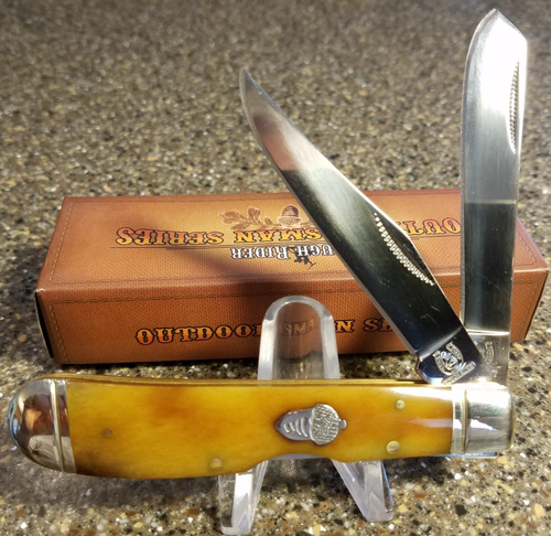 Rough Rider RR1070, Tobacco Smooth Bone Lockback Trapper Outdoorsman, 3 ...