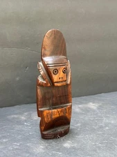Vintage Hand-Carved Figure in Taino Style - Wooden Cemí Totem