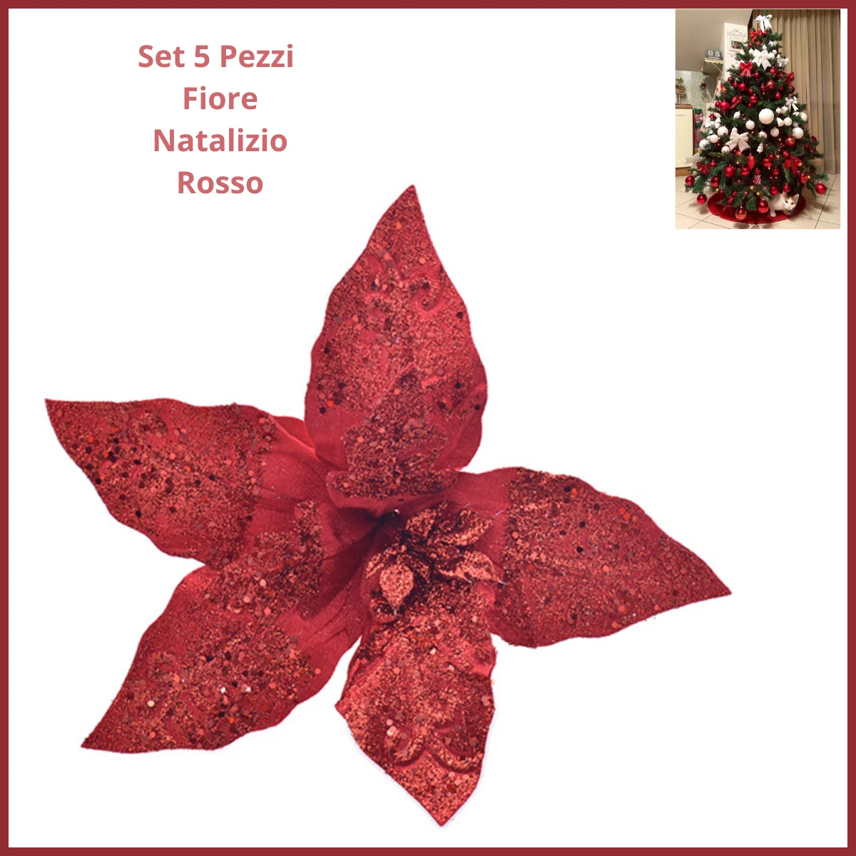 10 Fiori Di Stella Di Natale Artificiali Glitterati, 7 Cm, Con Clip, Decorazioni Per Albero, Colore Verde, Confezione Da 10 - 6