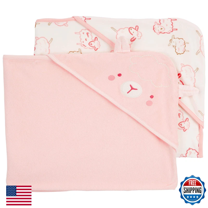 Carter'S Carters Baby Hooded Towel 2-Pk Pink/Ivory 195862450763