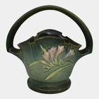 Roseville Freesia Green 1945 Vintage Art Pottery Ceramic Basket 391-8