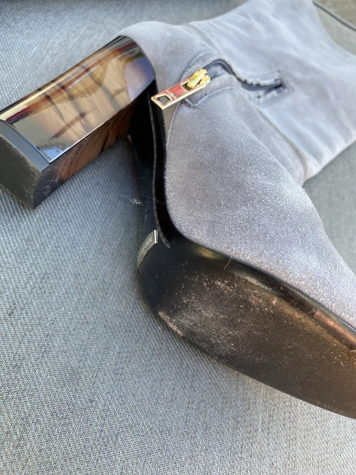 Botas de gamuza gris media pantorrilla Burberry para mujer, talla 37 Foto 4 de 4