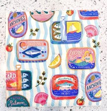 2pc Sardines Anchovies Paper Napkins. Decoupage Coastal Nautical Beachy Napkins.