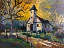 Original Oil Painting Old Christian Church impressionistic Pioneer Spirit 16x12