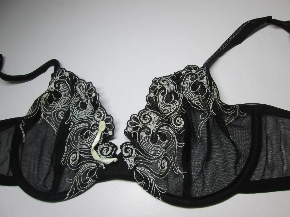Sujetador Ellen Tracy Talla 34D Negro Con Aros Sin Forro Ajustable Encaje Transparente Floral Foto 4 de 4
