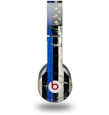 Skin for Beats Solo HD Headphones Cracked Blue Line USA American Flag