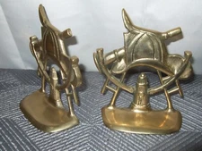 Vintage Penco Brass New Bedford Mass Firefighter Theme Bookends Fireman