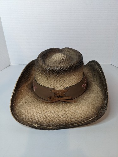 Leon’s Breakaway Outfitters Western Pink Floral Embroidery Buckle Cowboy Hat - Picture 8 of 13