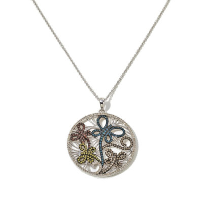 Raritäten Damen Sterlingsilber rot blau ausgefallen weißer Diamant Schmetterling Halskette