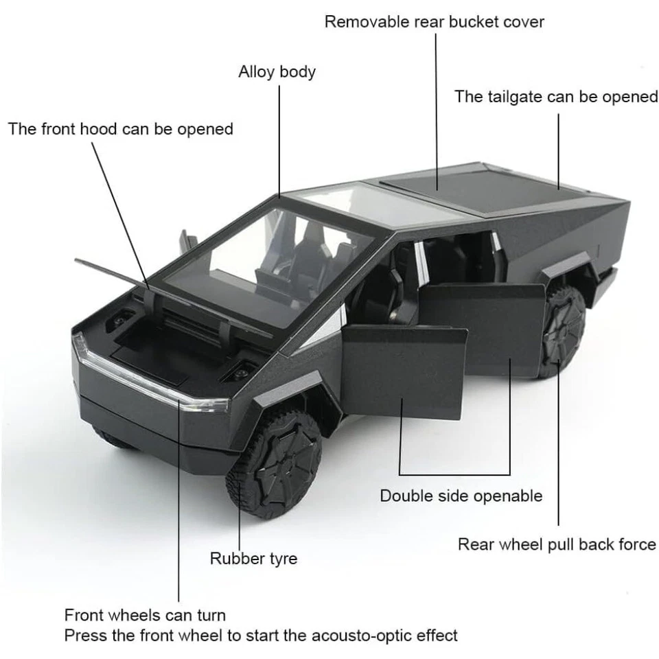 1/32 Scale Tesla Pickup Truck Alloy Car Model Diecast Metal with Sound Light - Image 3 of 4
