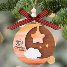 Baby's First Christmas 2024 Tree Ornament Great Gift Made of Lite Compress Wood
